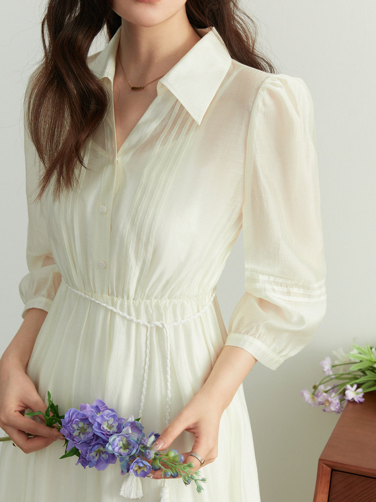 法式V领微胖MM衬衫连衣裙