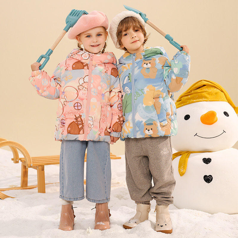 儿童羽绒服男童女童宝宝冬季新款洋气宽松加厚保暖连帽中小童外套,淘宝优惠券,粉丝福利购,淘宝优惠卷