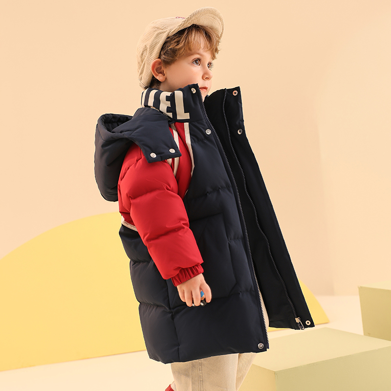儿童宝宝可爱冬季新款中长款羽绒服男童连帽保暖宽松洋气防寒外套 - 图0