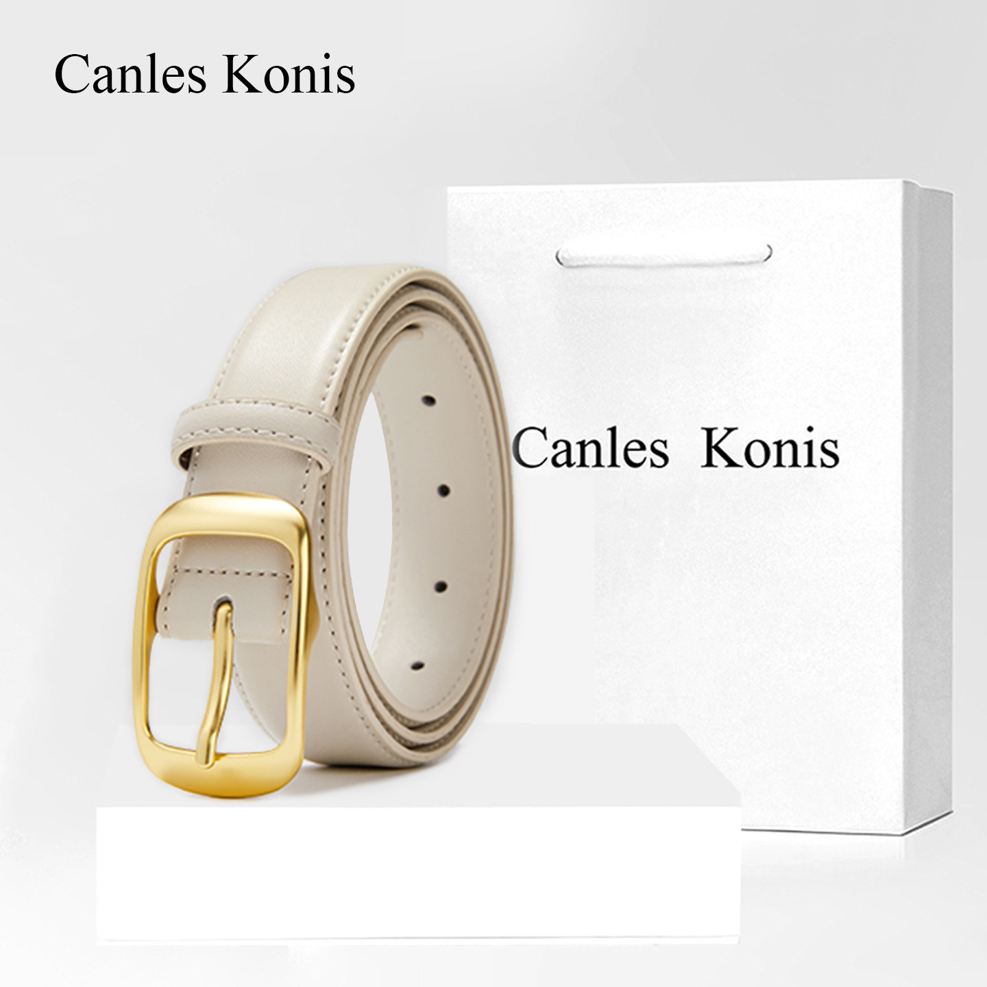 官网小Canles Konis真皮腰带女款装饰配牛仔裤白色皮带女2025新款,淘宝优惠券,粉丝福利购,淘宝优惠卷