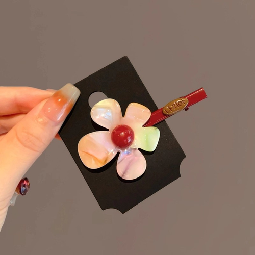 韩国东大门新款小众设计感炫彩色花朵发夹少女感刘海碎发夹头饰 - 图0