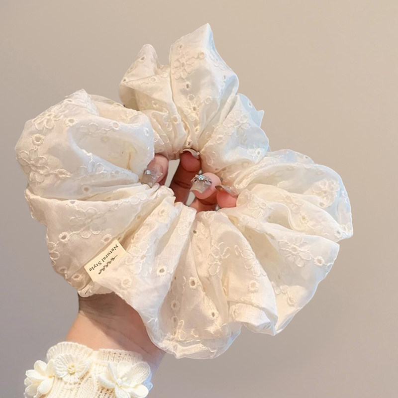 韩国慵懒风刺绣蕾丝肥肠圈基础网红米色温柔气质发绳皮筋发圈,淘宝优惠券,粉丝福利购,淘宝优惠卷