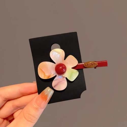 韩国东大门新款小众设计感炫彩色花朵发夹少女感刘海碎发夹头饰 - 图2