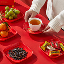 过年家用红色果盘中式喜糖零食盘