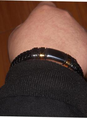 Classic Black Leather Wrap Bracelet for Men Metal Magnetic C