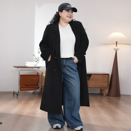 福饮沸别【探索边缘】大码胖mm秋冬季新款百搭直筒呢子大衣2592 - 图2