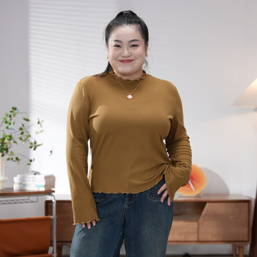 福饮沸别【棉花糖】大码胖mm七色百搭休闲秋冬款木耳边打底衫2031 - 图3
