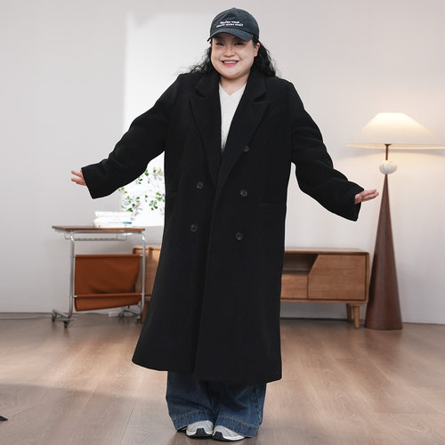 福饮沸别【探索边缘】大码胖mm秋冬季新款百搭直筒呢子大衣2592 - 图3