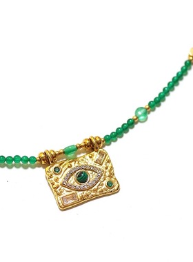 钛钢天然石锁骨链女手工串珠项链