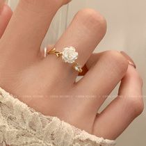 Mountain Tea Flower Ring Female opening adjustable with small crowddesign Senior Zircons Forefinger Ring 2023 New wave