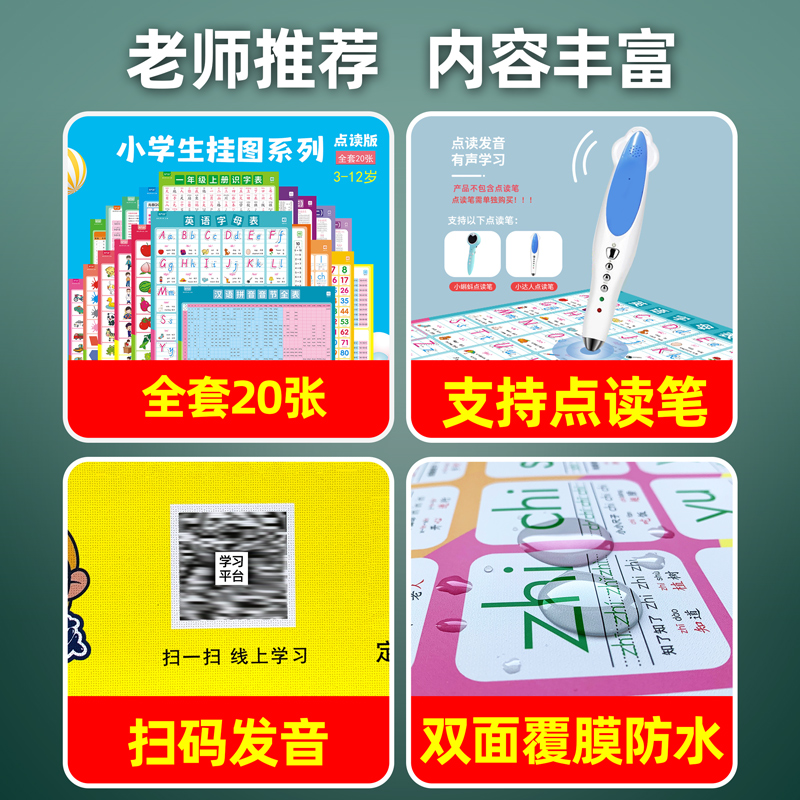 汉语拼音字母表有声挂图儿童自律学习婴幼儿早教启蒙数字识字墙贴 - 图2