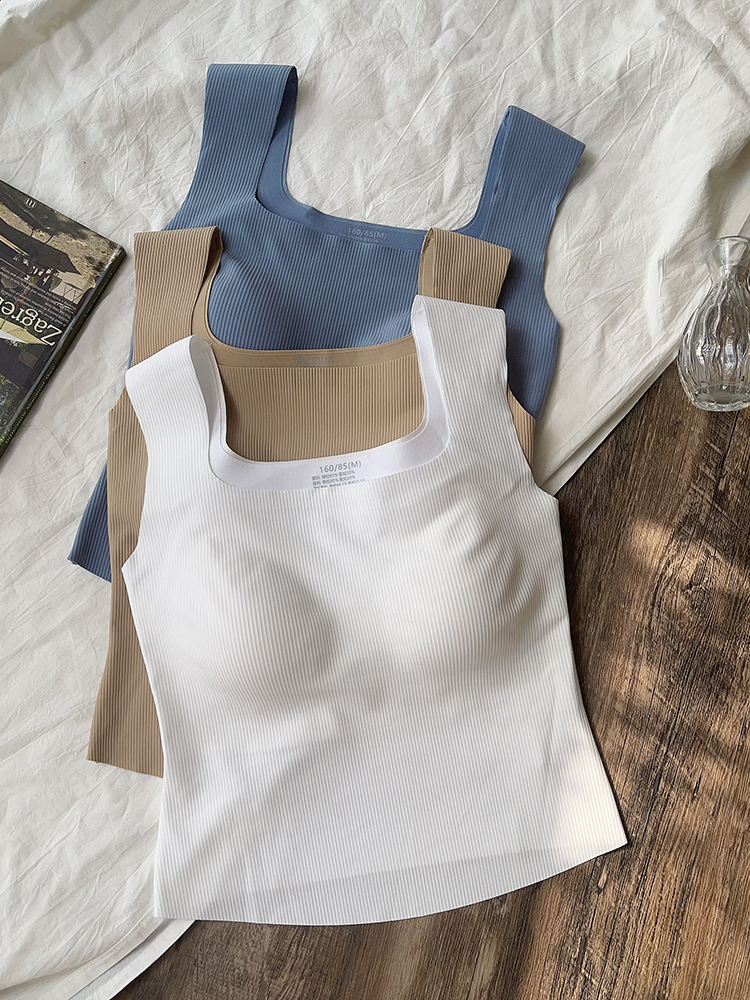 拾叶里夏季宽肩带背心女内搭打底可拆胸垫内衣免穿文胸可外穿背心 - 图0