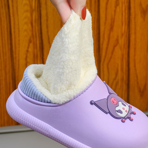 库洛米女童公主棉拖鞋包跟女宝宝居家外穿防滑保暖学生防水棉鞋冬 - 图3