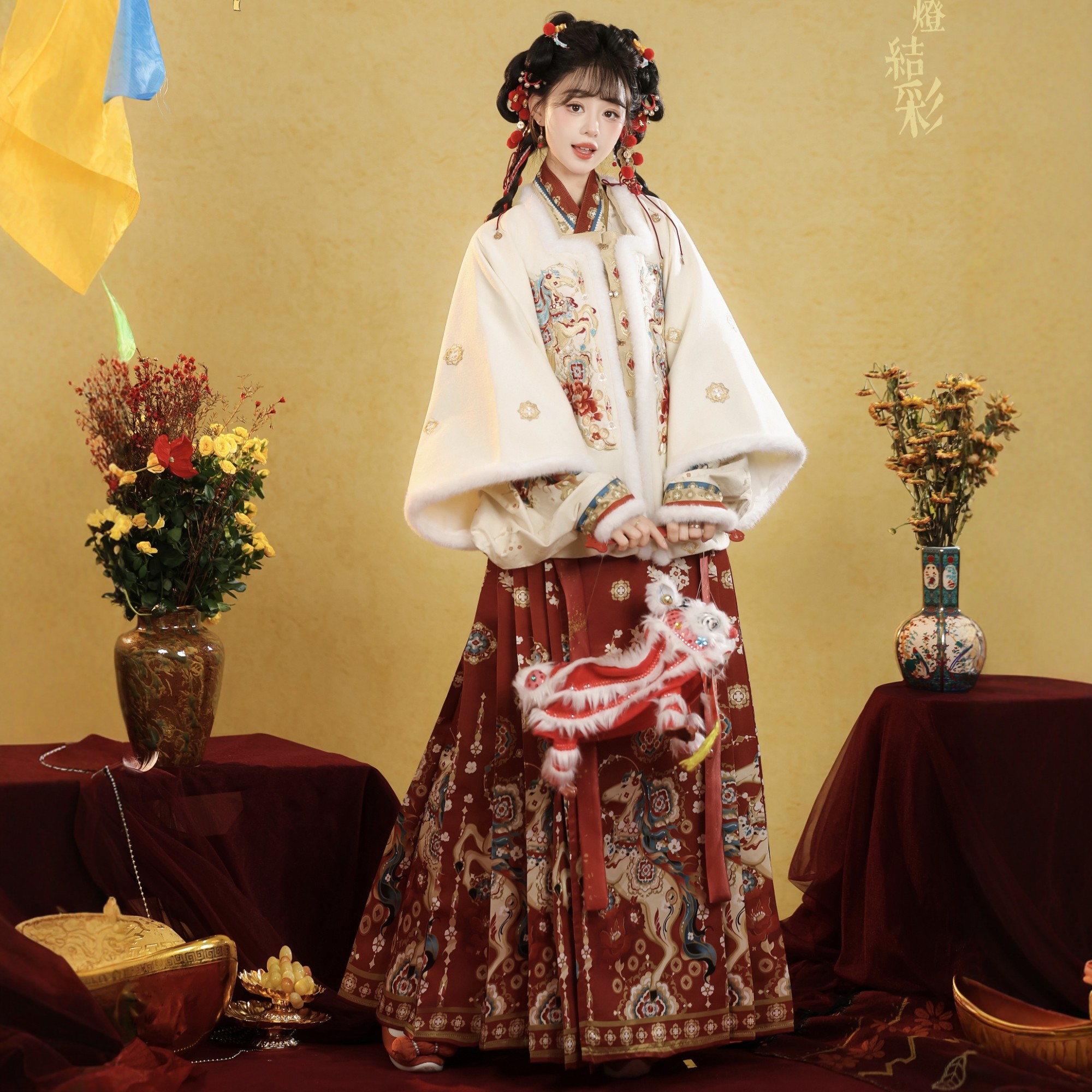 原创汉服女【马年贺岁】明制加绒方领短袄新年战袍拜年服套装冬款,淘宝优惠券,粉丝福利购,淘宝优惠卷