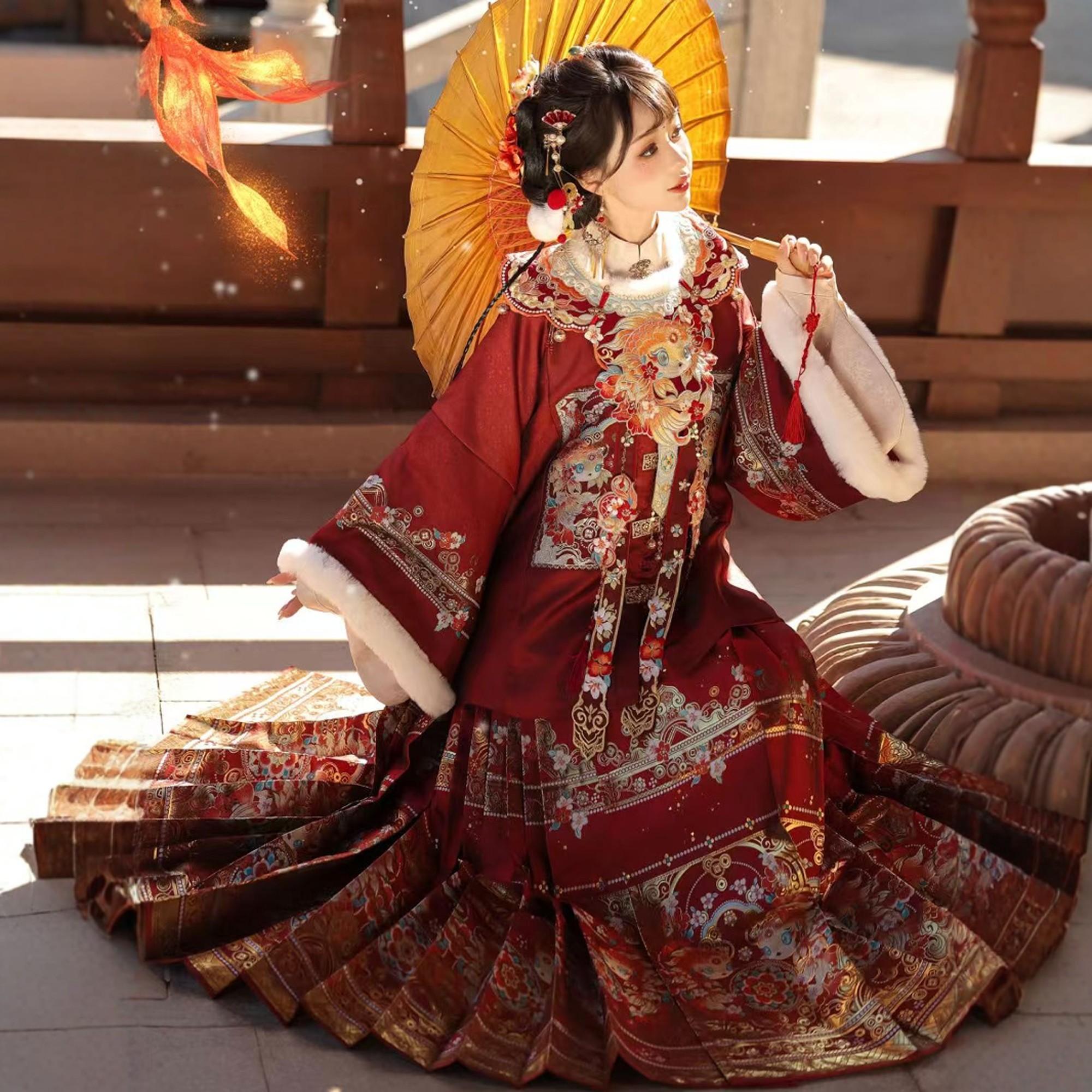 原创汉服【锦鲤】明制加绒短袄织金妆花马面裙红色拜年服套装冬款,淘宝优惠券,粉丝福利购,淘宝优惠卷