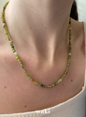 waki 浪花宝石/森林宝石/柠檬宝石 天然玉石叠戴手工串珠项链3色