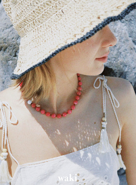 waki 草莓糖 Strawberry Bonbon 粉色系度假感手工串珠项链