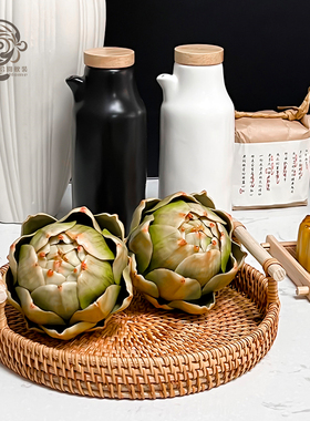 新中式样板间厨房摆件软装道具套装仿真月饼核桃陶瓷油瓶橱柜装饰