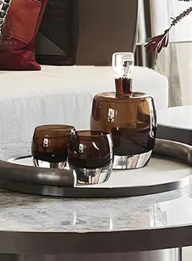 现代样板间酒柜吧台装饰酒杯酒具存酒器装饰品烟灰缸托盘雪茄摆件