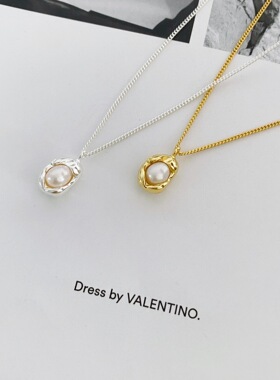 法国coopkoopins简约百搭小众设计花生珍珠项链金银豆子女锁骨