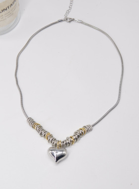 法国CoopKoop银色爱心吊坠蛇骨项链女ins简约气质中长款小众设计