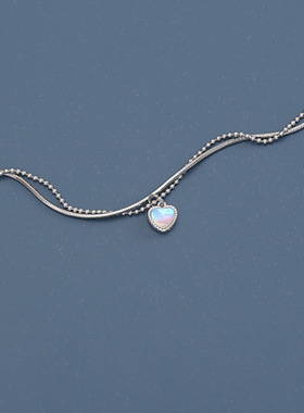 法国CoopKoop双层月光石项链女爱心蛇骨锁骨链小众气质百搭个性