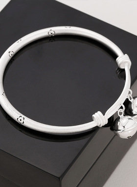 法国coopkoop新款复古小梅花手镯女生磨砂古法手环小花朵铃铛