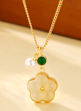 法国coopkoop珍珠花朵吊坠女款有钱花项链轻奢小众气质锁骨链