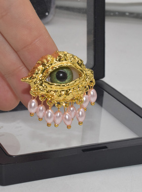 法国coopkoop中古vintage 恶魔眼个性珍珠流苏戒指文艺复古开口