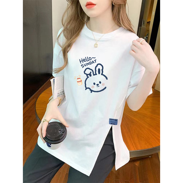 Summer 2025 new versatile loose shoulder T-shirt for women's short-sleeved design niche irregular slit top