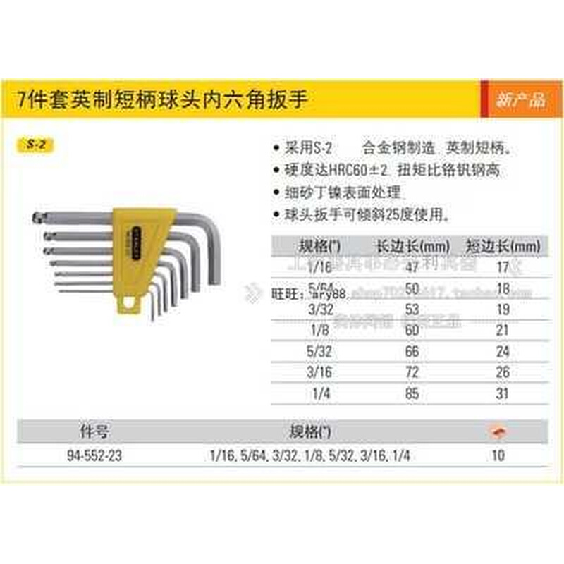 7件套短柄球头内六角扳手S2公制STMT94551-8-23/英制94-552 - 图2