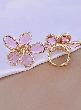 奥特莱斯撤柜韩国时尚夸张合金花朵戒指轻奢小众设计感开口指环