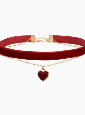 奥特莱斯撤柜黑色丝绒choker爱心项圈女颈带锁骨链感项链颈链原宿