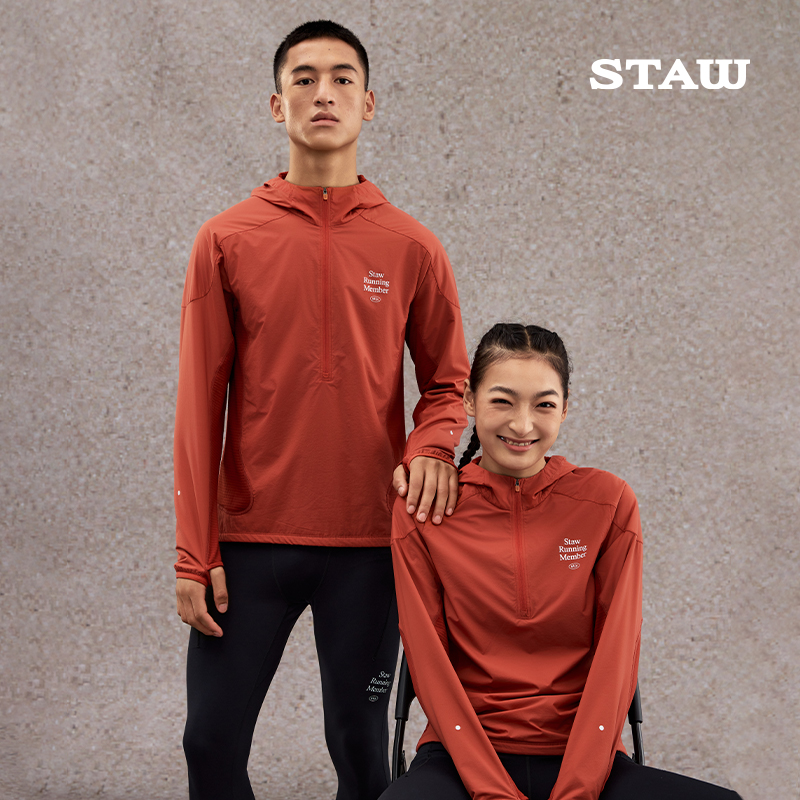 STAW世拓0度御风跑步长袖T恤男防风保暖加绒运动连帽速干衣外套女 - 图0