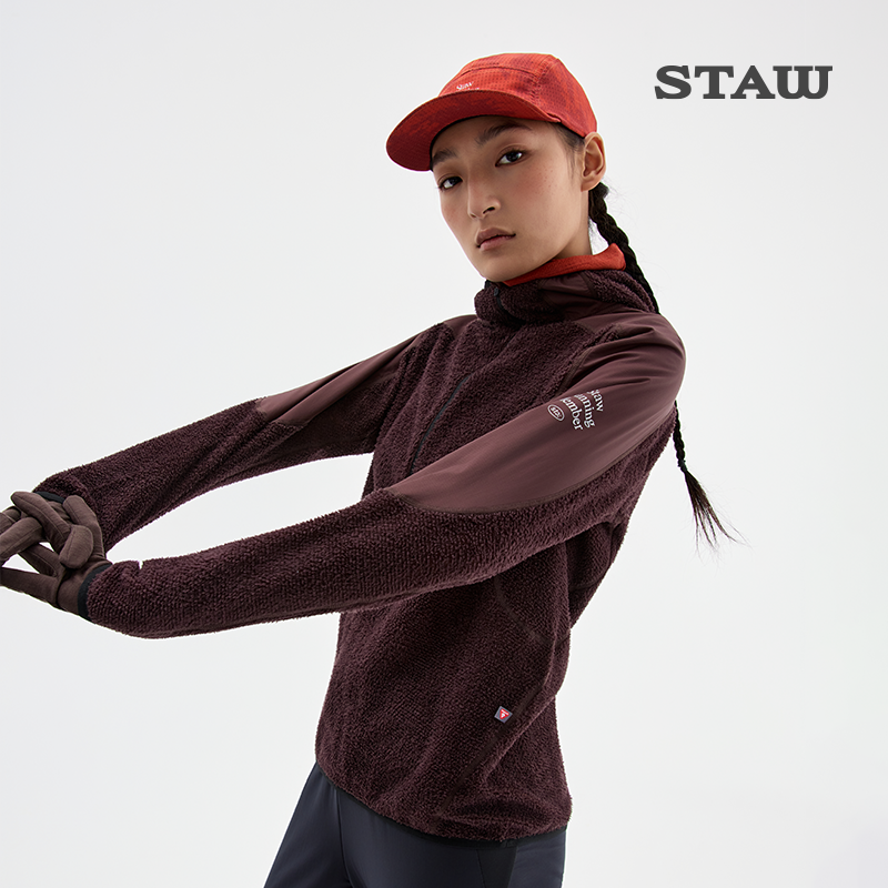 STAW世拓越野连帽抓绒长袖T恤秋冬保暖透气加绒跑步运动P绒速干衣 - 图1
