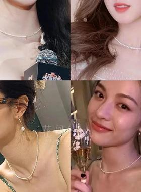 3mm施家小米珠珍珠项链女颈链爱心锁骨链小珍珠项链2024新款爆款