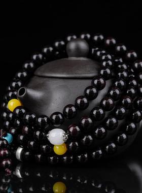 印度小叶紫檀手串108颗念珠佛珠男女手链满金星老料黑檀转运生肖