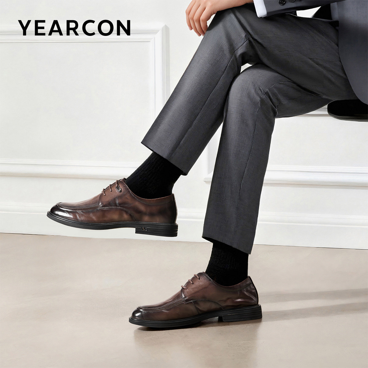 Yierkan men's shoes genuine leather business formal leather shoes men's derby shoes comfortable and breathable inner height increasing men's wedding shoes 61308W