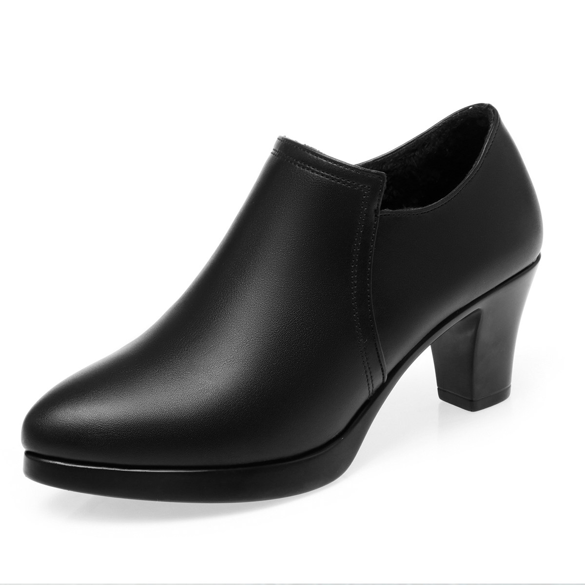 深口单鞋女不累脚真皮舒服走秀鞋防水台单鞋中跟加绒皮鞋妈妈鞋子,淘宝优惠券,粉丝福利购,淘宝优惠卷