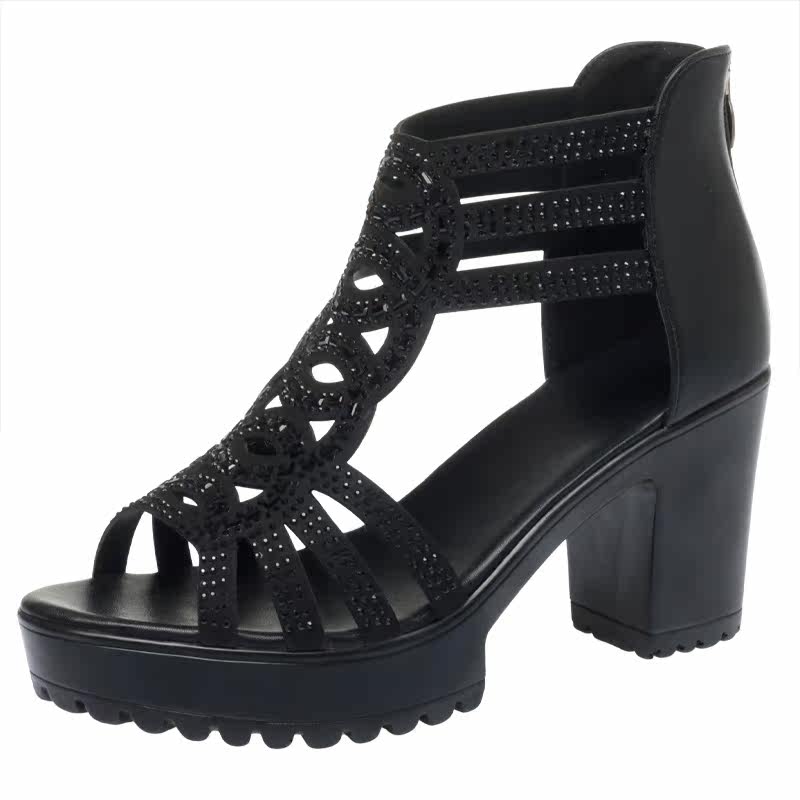 久站不累真皮夏季女鞋鱼嘴罗马凉鞋防水台女厚底粗跟走秀高跟鞋子,淘宝优惠券,粉丝福利购,淘宝优惠卷