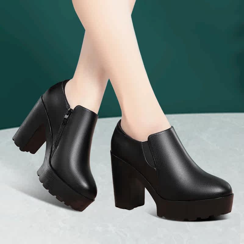 工作鞋厚底女旗袍鞋走秀妈妈鞋防水台高跟鞋真皮深口单鞋粗跟皮鞋,淘宝优惠券,粉丝福利购,淘宝优惠卷