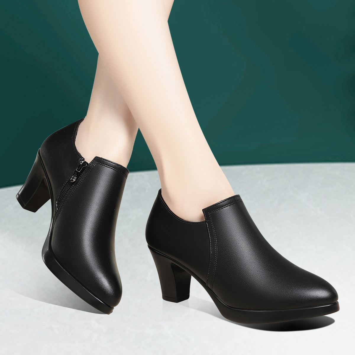 深口单鞋女不累脚真皮舒服走秀鞋防水台单鞋中跟加绒皮鞋妈妈鞋子,淘宝优惠券,粉丝福利购,淘宝优惠卷