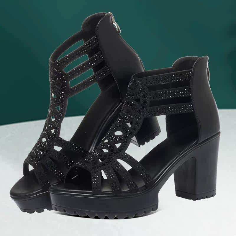 久站不累真皮夏季女鞋鱼嘴罗马凉鞋防水台女厚底粗跟走秀高跟鞋子,淘宝优惠券,粉丝福利购,淘宝优惠卷