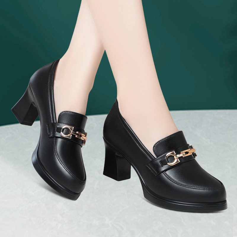 不累脚高跟鞋真皮乐福鞋防水台女鞋旗袍走秀鞋深口单鞋粗跟皮鞋女,淘宝优惠券,粉丝福利购,淘宝优惠卷