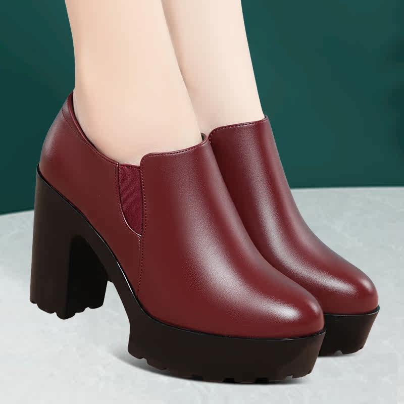 工作鞋厚底女旗袍鞋走秀妈妈鞋防水台高跟鞋真皮深口单鞋粗跟皮鞋,淘宝优惠券,粉丝福利购,淘宝优惠卷