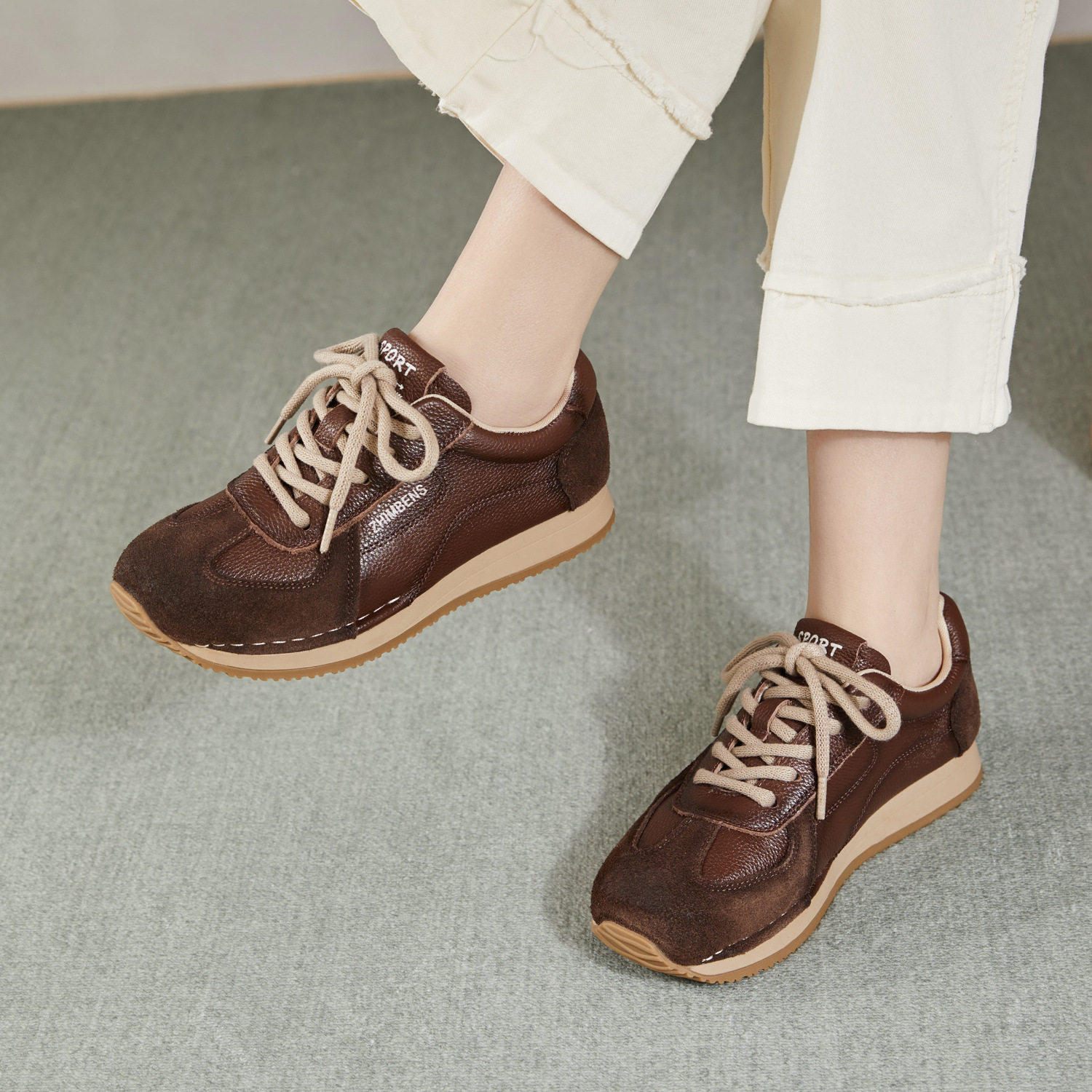 真皮德训鞋女2026春季新款平底复古运动休闲女鞋子百搭爆款阿甘鞋,淘宝优惠券,粉丝福利购,淘宝优惠卷