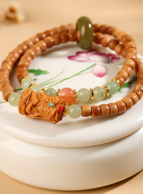 跨境批发龙脊菩提和田玉跑环双圈手链檀木度母新中式盘玩文玩