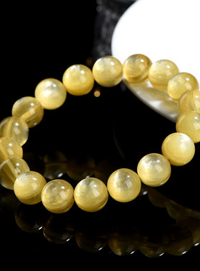 跨境久雅水晶  黄锂云母圆珠手链  黄色金龙云母圆珠手串