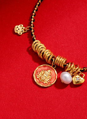 跨境黄财神盘缠手链男女款腰缠万贯新中式猫抓爪s925纯银黑绳