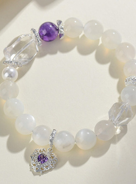 跨境批发天然白月光石微镶爱心手链拉长石白水晶随形手串小红书